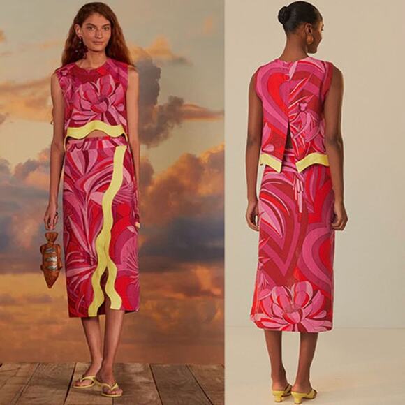 NWT Farm Rio Floral Embroidered Endless Summer Red Wrap Skirt Red Yellow Sz: XS - Picture 1 of 8